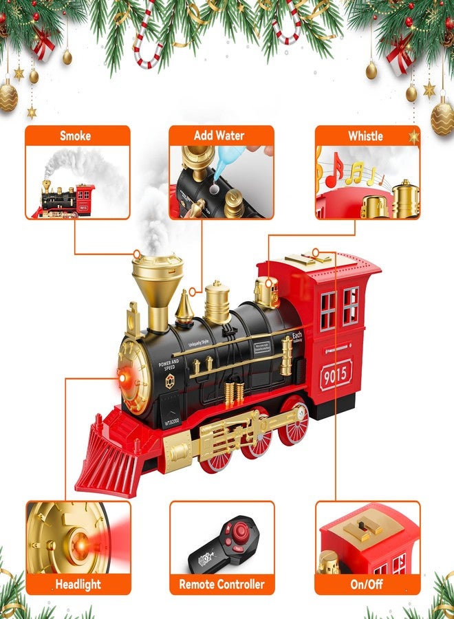 Hot Bee Train Set, Remote Control Train Toys with Luxury Tracks, Christmas Train Sets for Around the Tree,Toy Train with Smokes, Lights & Sound,Model Train Set for 3 4 5 6 7+ Years Old Boys Gifts Kids - Image 2
